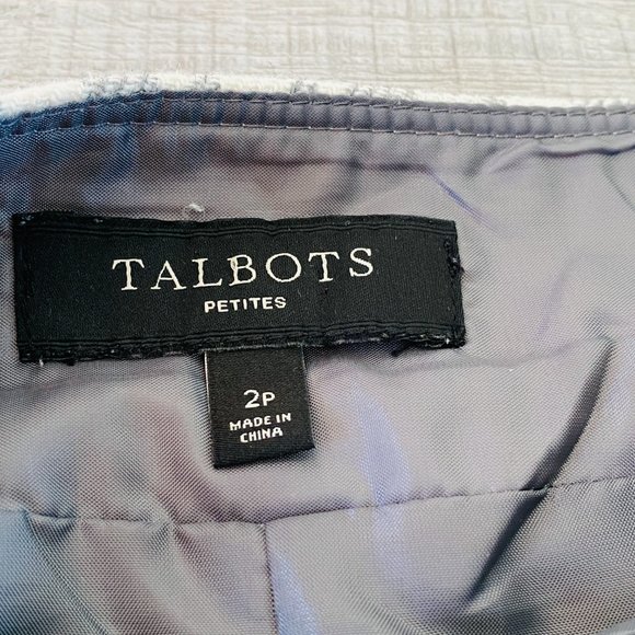 Talbots Gray & Cream Plaid Wool Blend A-Line Skirt (size 2P) - Picture 4 of 6